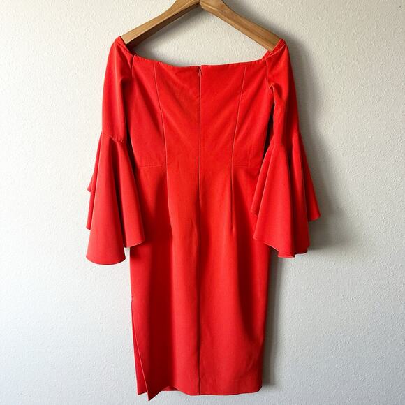 Milly Off-Shoulder Red-Orange Midi Dress - Picture 4 of 16